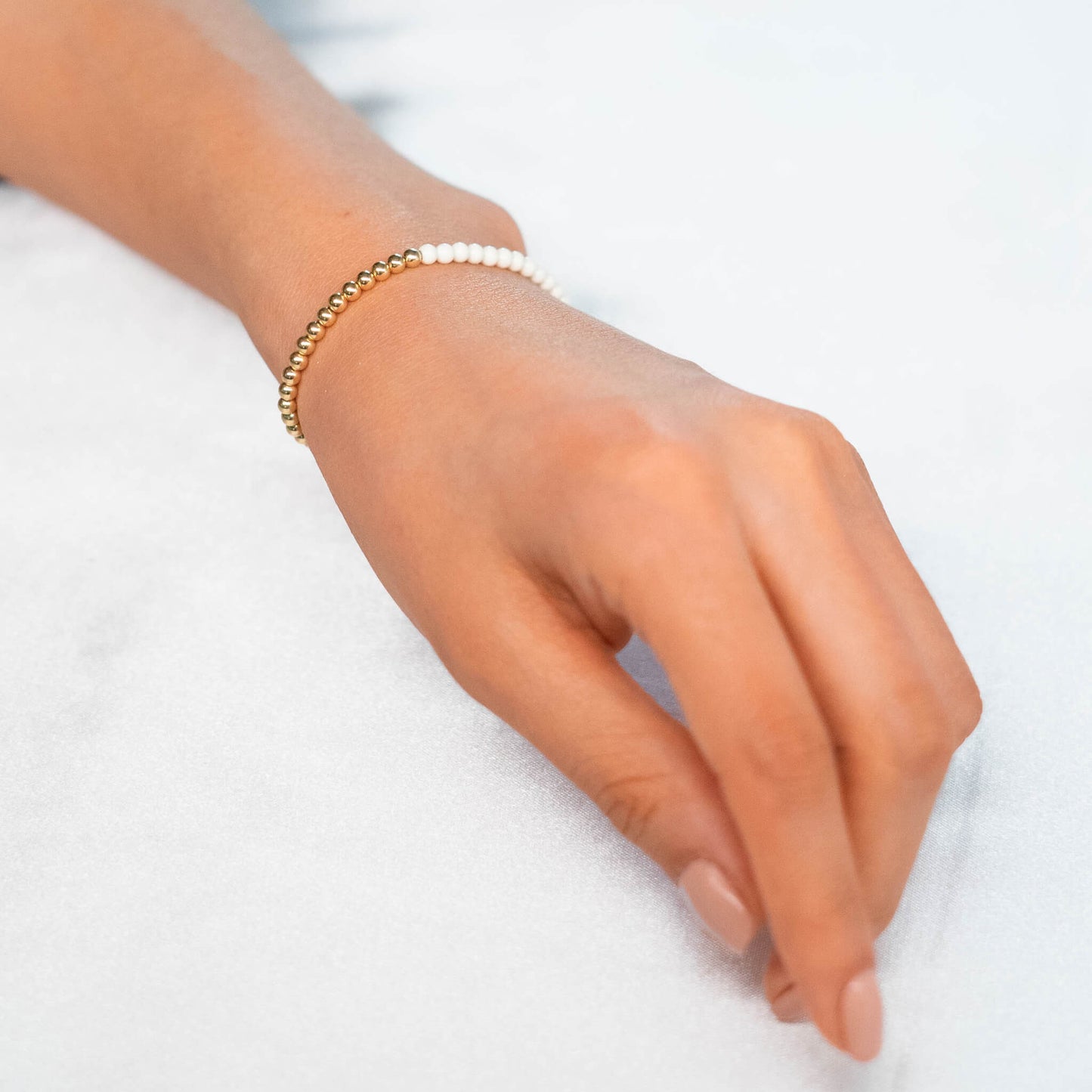 Half Neutral Pearl/ Half 14K Gold Filled Bracelet