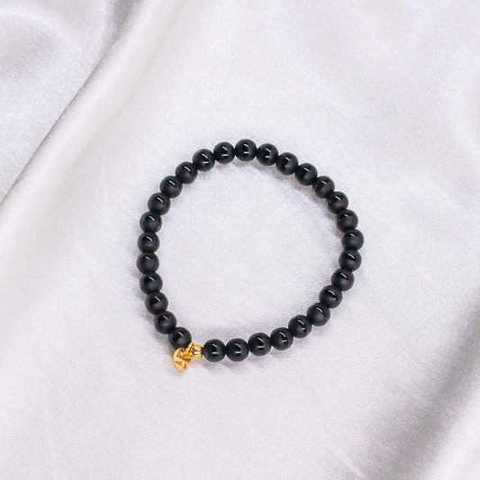 Mens Matte Black with Shiny Line Beaded Bracelet