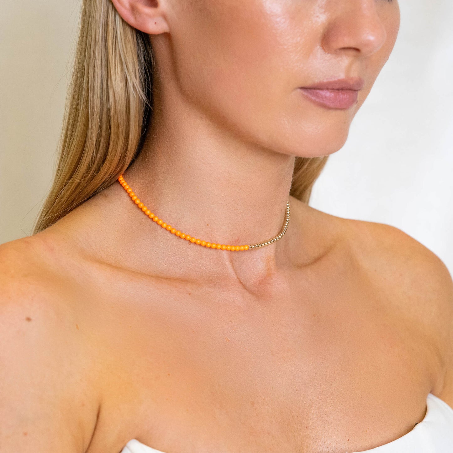 Half Neon Pearl / Half 14K Gold Filled Necklace