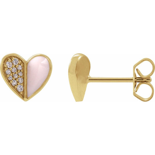 Pink Enamel Diamond Heart Studs