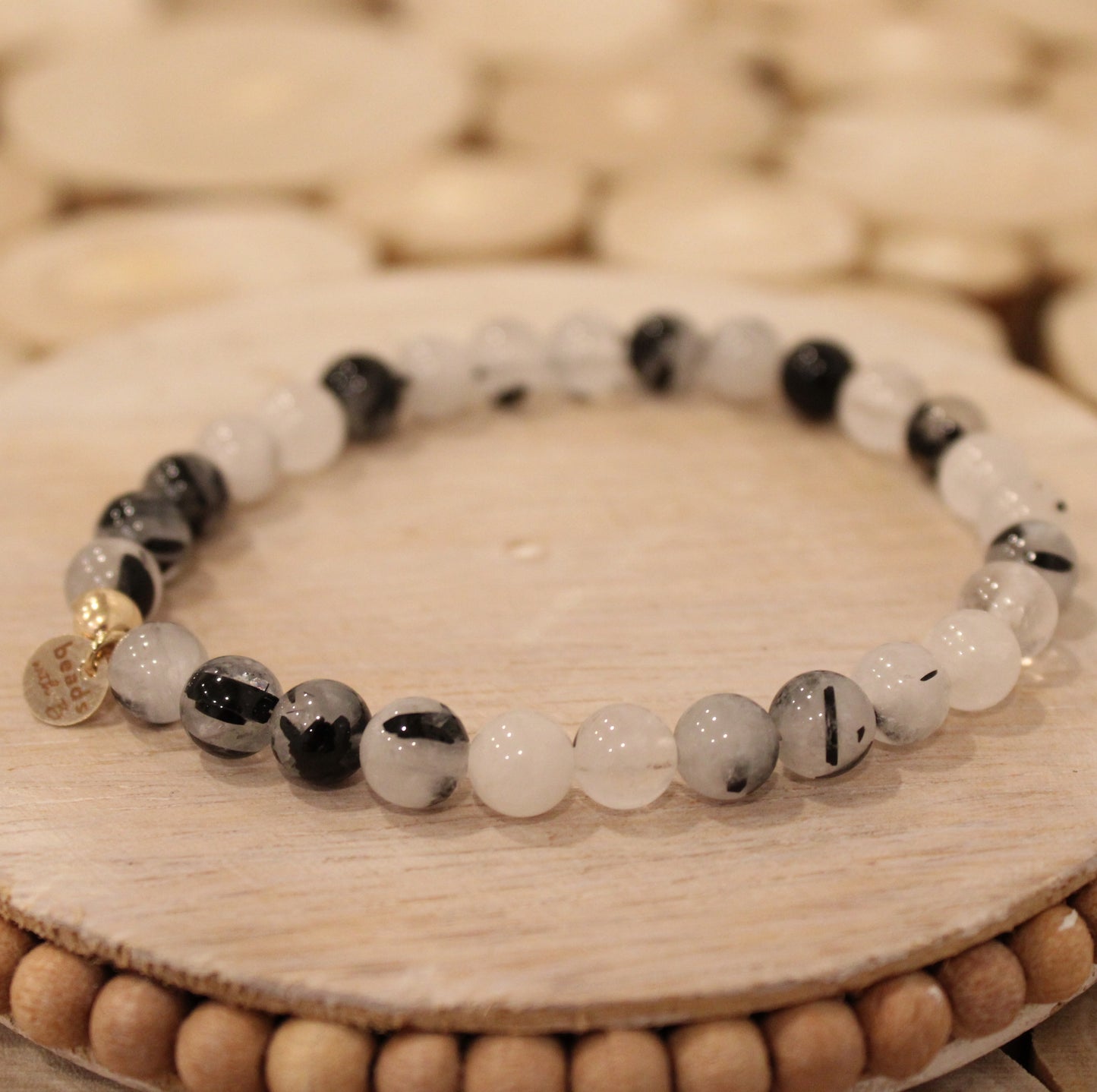 Mens Black Rutilated Quartz Beaded Bracelet