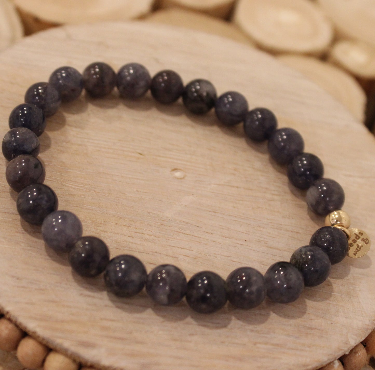 Mens Deep Blue/Grey Beaded Bracelet