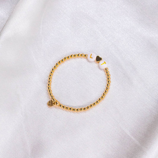 Custom 14K Gold Filled Bracelet w/ White Round Letters & Heart Center