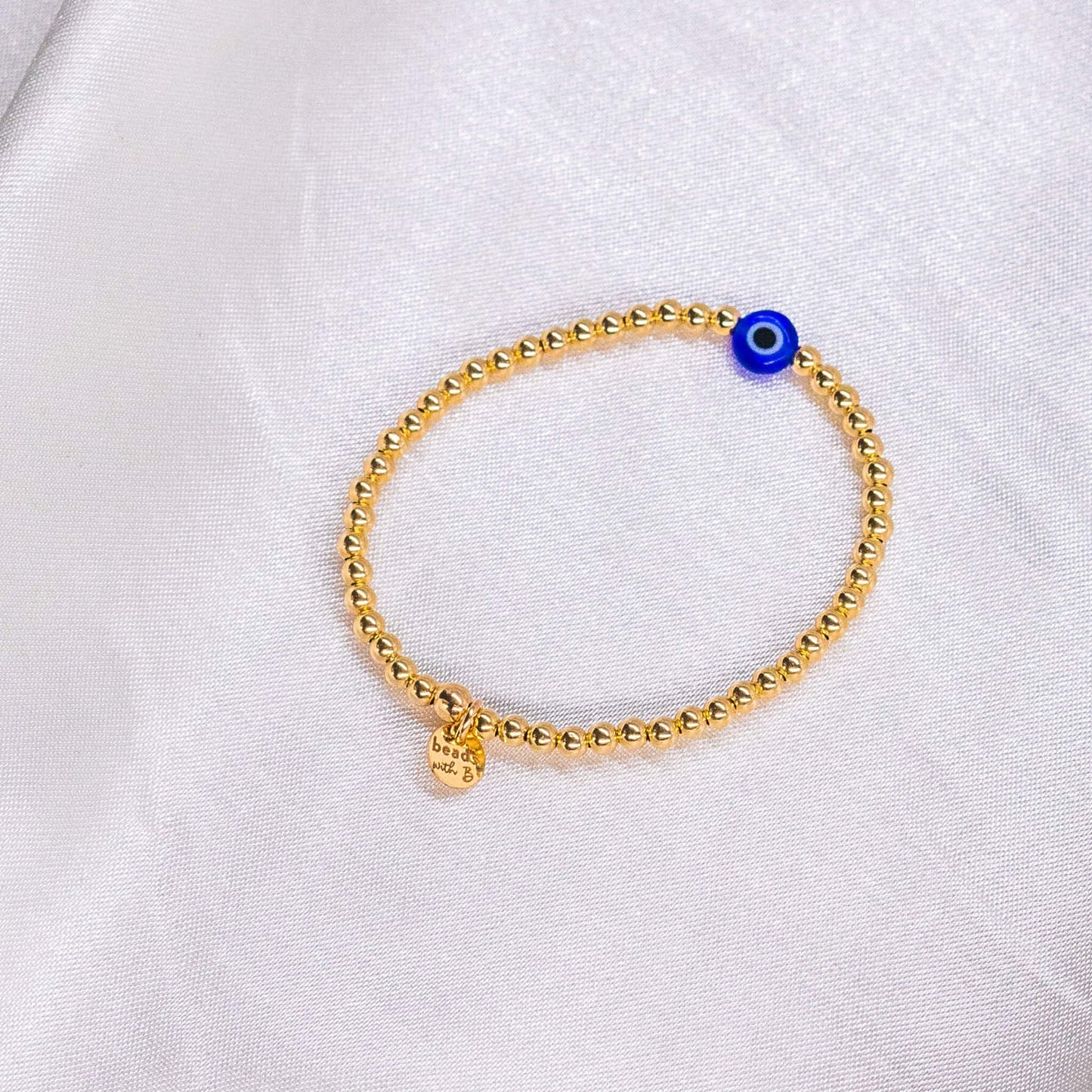 14K Gold Filled Evil Eye Center Charm Bracelet