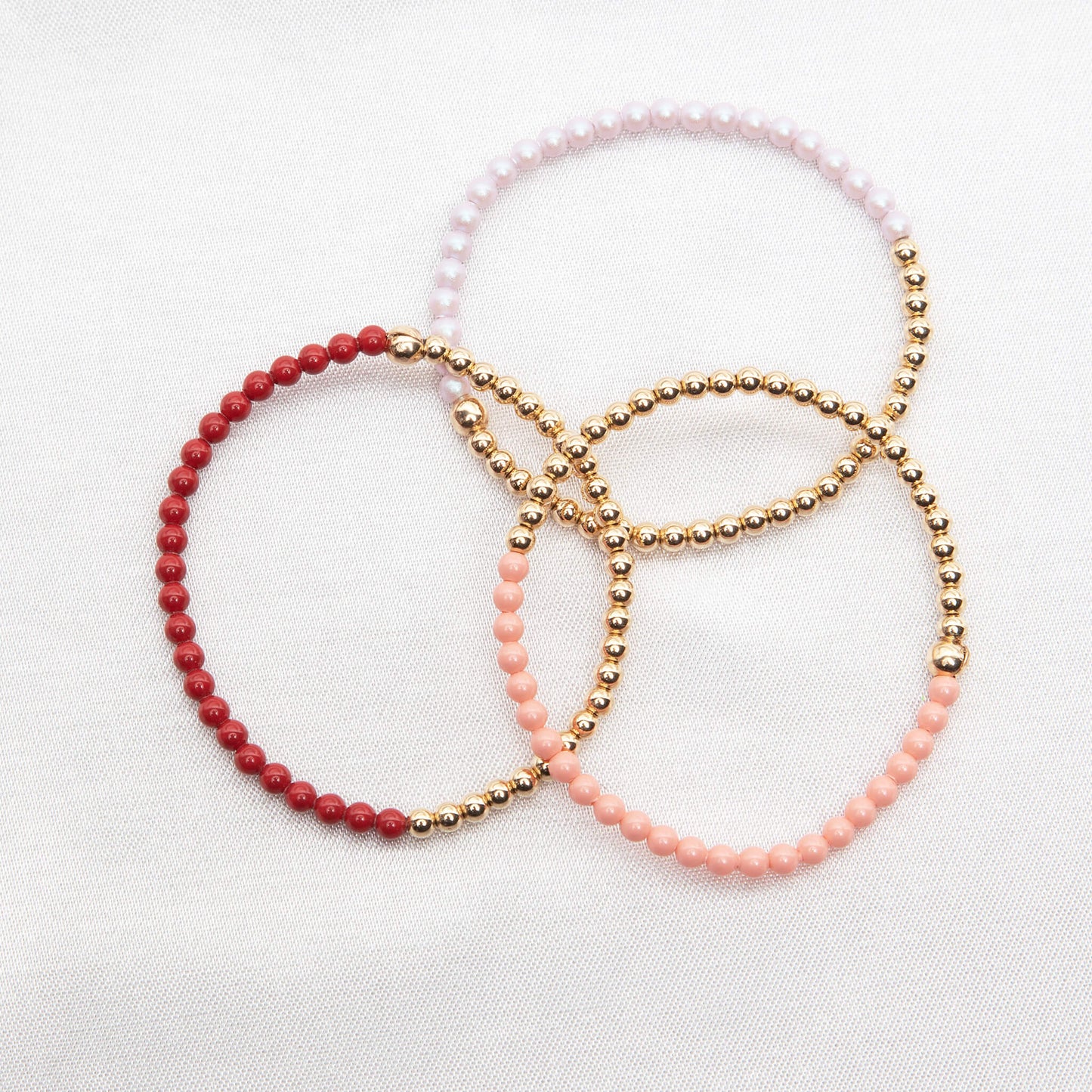 Half Pink/Red Pearl/ Half 14K Gold Filled Bracelet