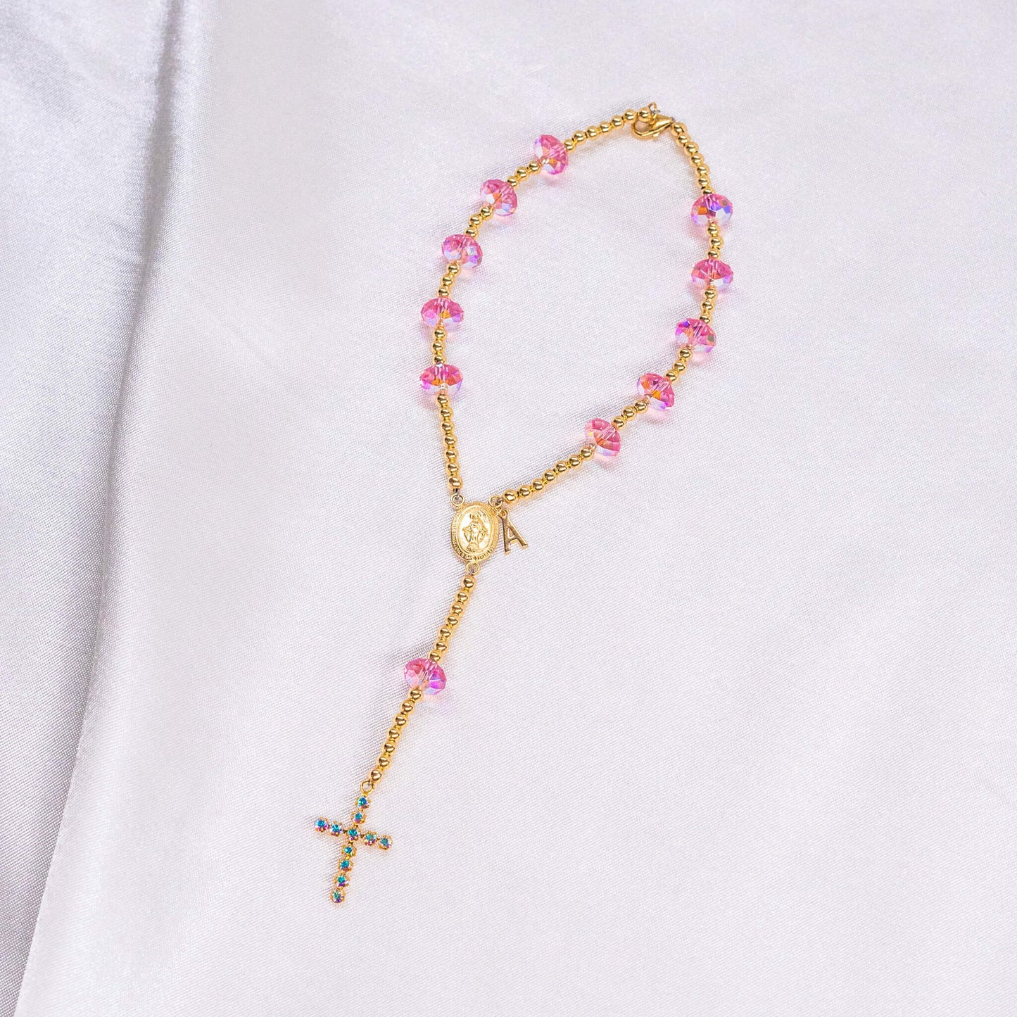 Full Crystal and 14K Gold Filled Car Rosary