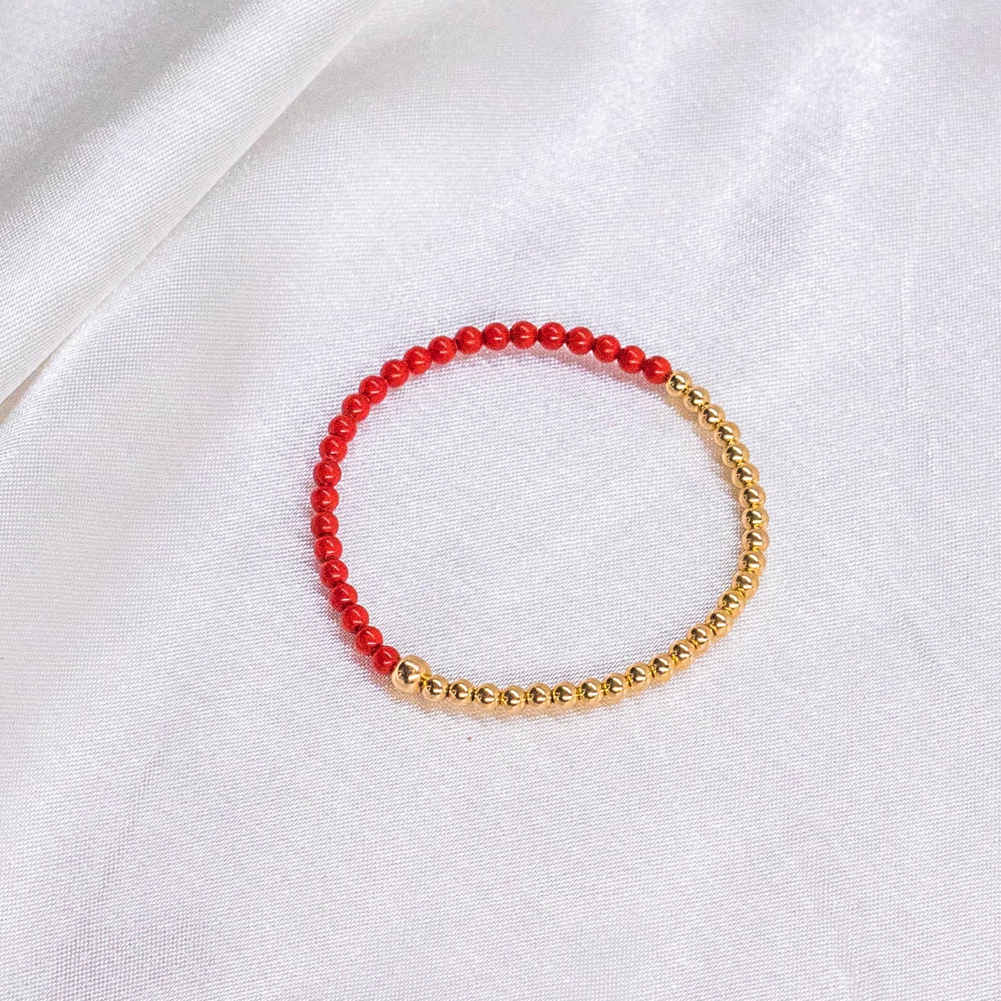 Half Pink/Red Pearl/ Half 14K Gold Filled Anklet