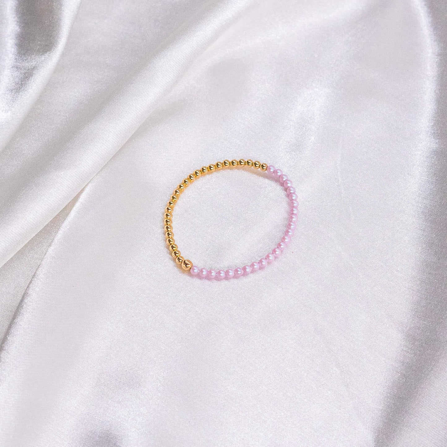 Half Pink/Red Pearl/ Half 14K Gold Filled Bracelet